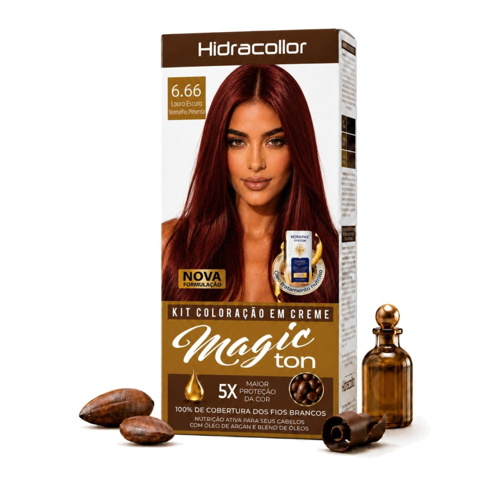 Coloração em Creme Hidra Collor Hidran Magic Ton Louro Escuro Vermelho Pimenta Ref. 6.66