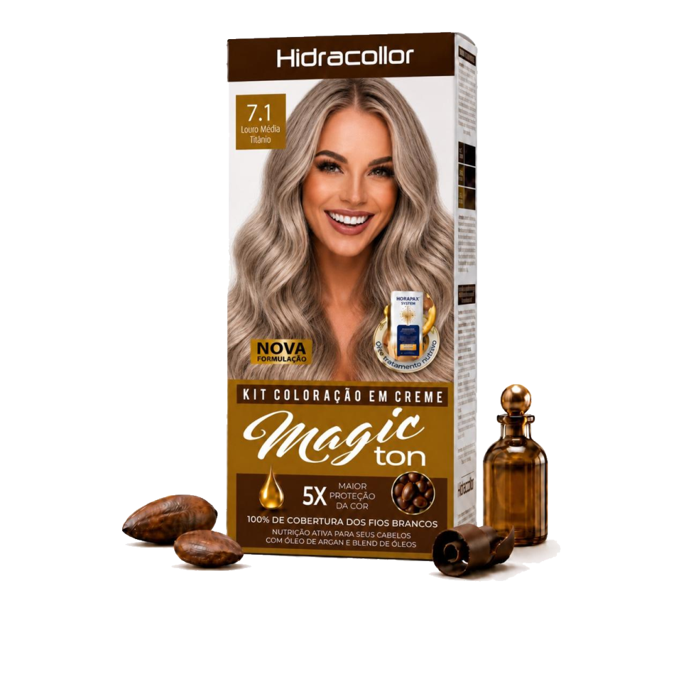 Coloração em Creme Hidra Collor Hidran Magic Ton Louro Médio Titânio Ref. 7.1