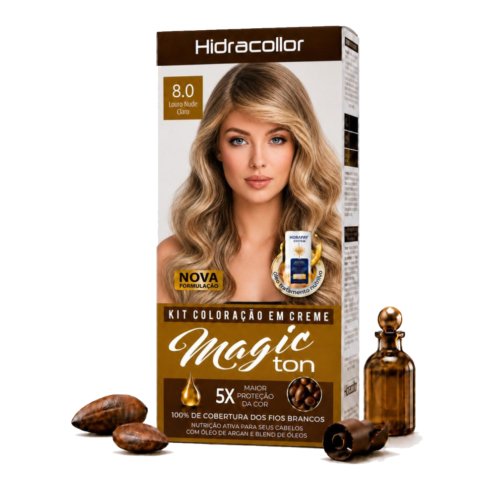 Coloração em Creme Hidra Collor Hidran Magic Ton Louro Nude Claro Ref. 8.0