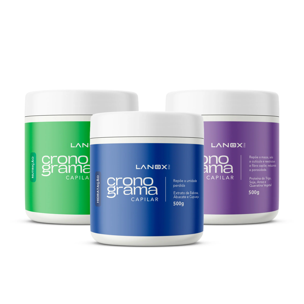 Kit Lanox Trihair 3 Máscaras de 500g Crono Capilar Hidratação + Reconstrução + Nutrição