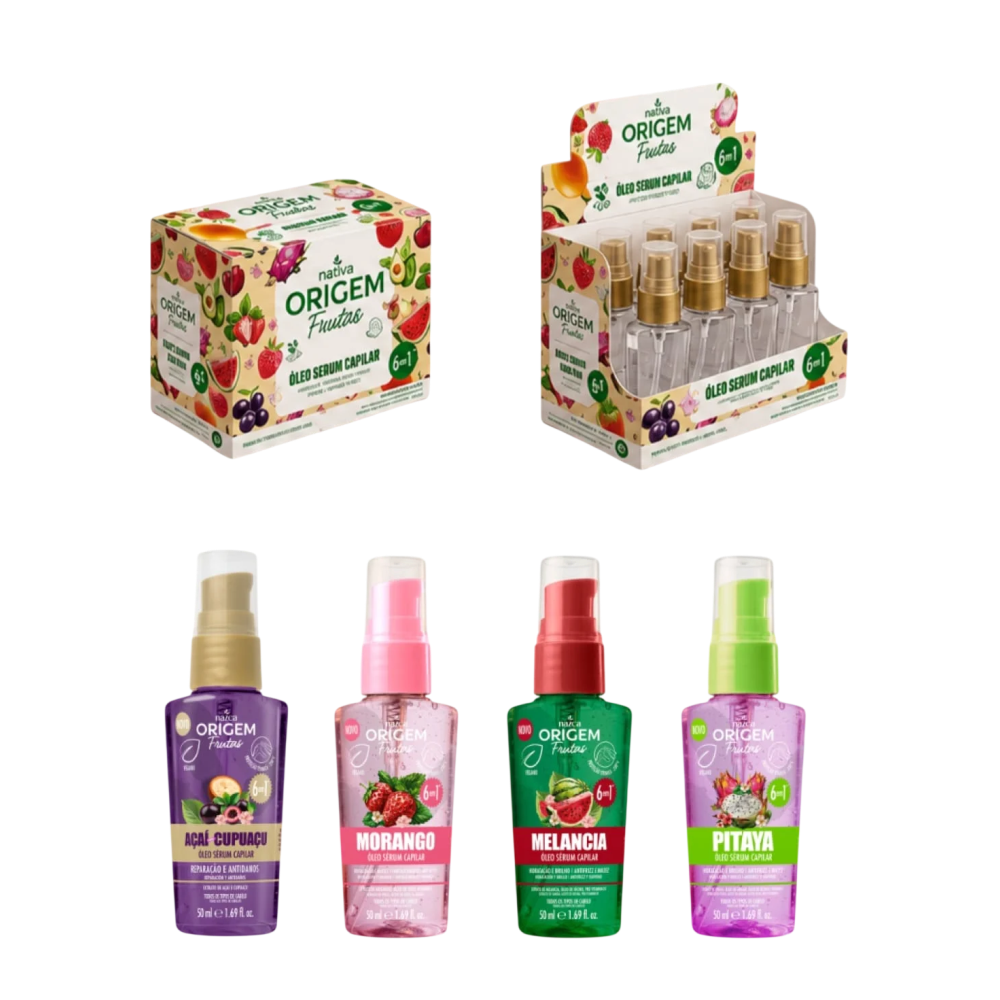 Sérum Capilar Origem Nazca Display Com 12 Unidades de 50ml Misto de Frutas