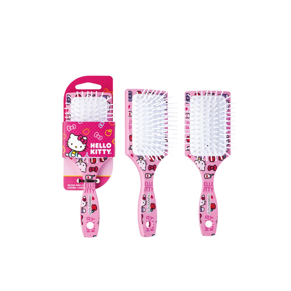 Escova Hello Kitty Escobel Meu Lanchinho Quadrada Almofadada Pequena Ref. 11400