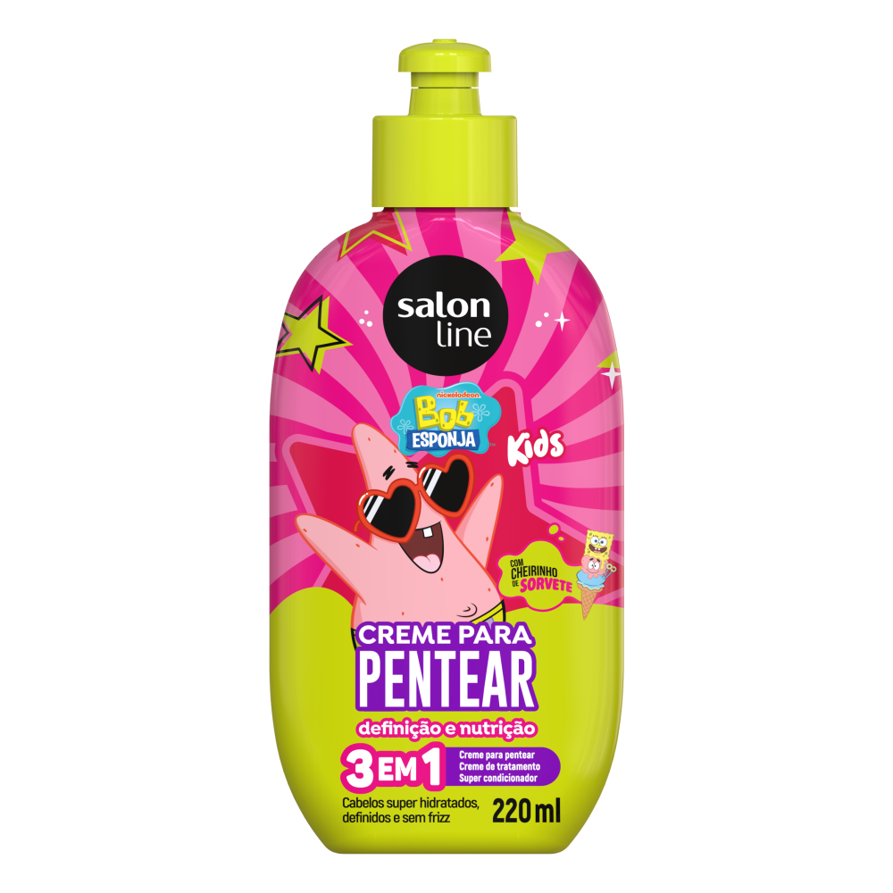 Creme de Pentear 3 em  1 Kids Salon Line 220ml Bob Esponja Definição e Nutrição