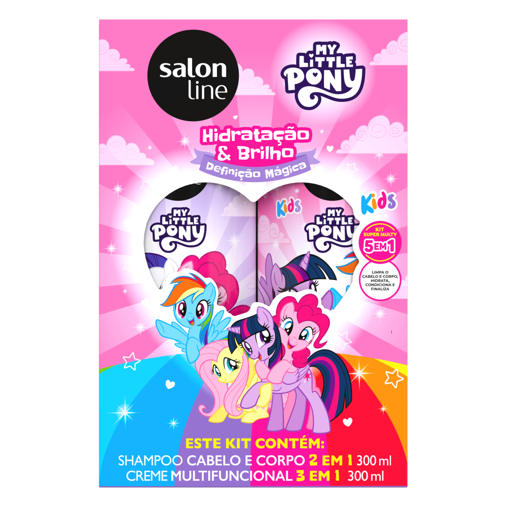 Kit Kids Salon Line Shampoo 2 em 1 300ml + Creme Multifuncional 3 em 1 300ml My Little Pony Hidratação e Brilho