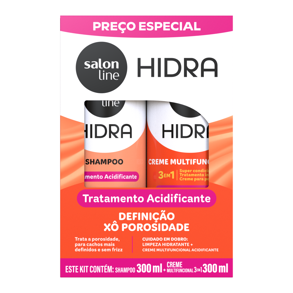 Kit Salon Line Shampoo 300ml + Creme Multifuncional 3 em 1 300ml Definição Xô Porosidade Tratamento Acidificante