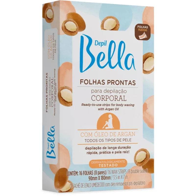 Folhas Prontas Para Depilação Depil Bella Óleo De Argan Com 16 Unidades