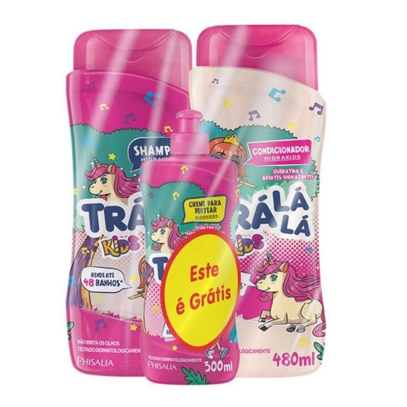 Kit Kids Tra Lá Lá Shampoo 480ml + Condicionador 480ml + Creme de Pentear 300ml Hidrakids