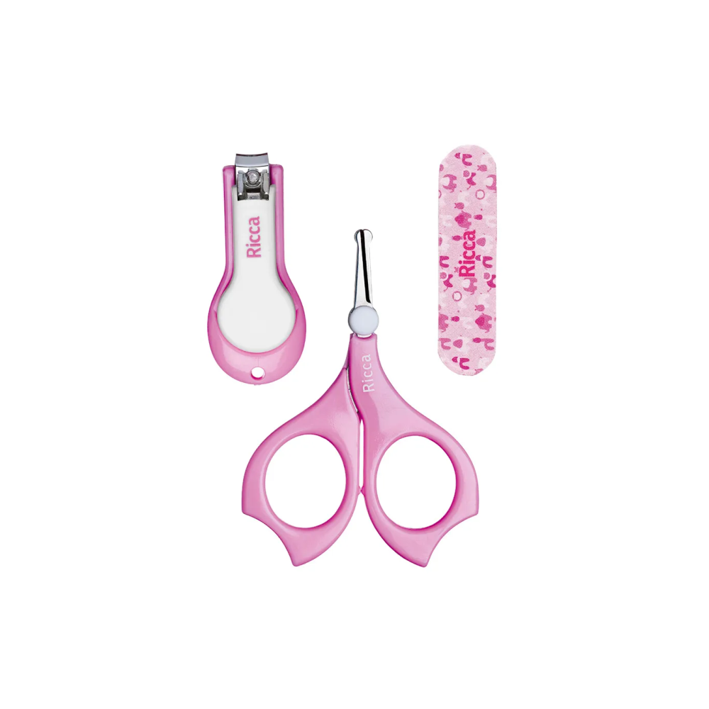 Kit Ricca Belliz Cortador de Unha + Tesoura +Lixa Baby Rosa Ref. 925