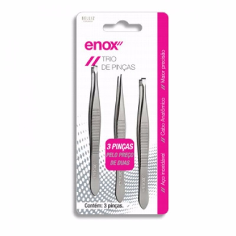 Kit Enox Belliz Com 3 Pinças Ponta Reta + Dupla + Fina Ref. 1693