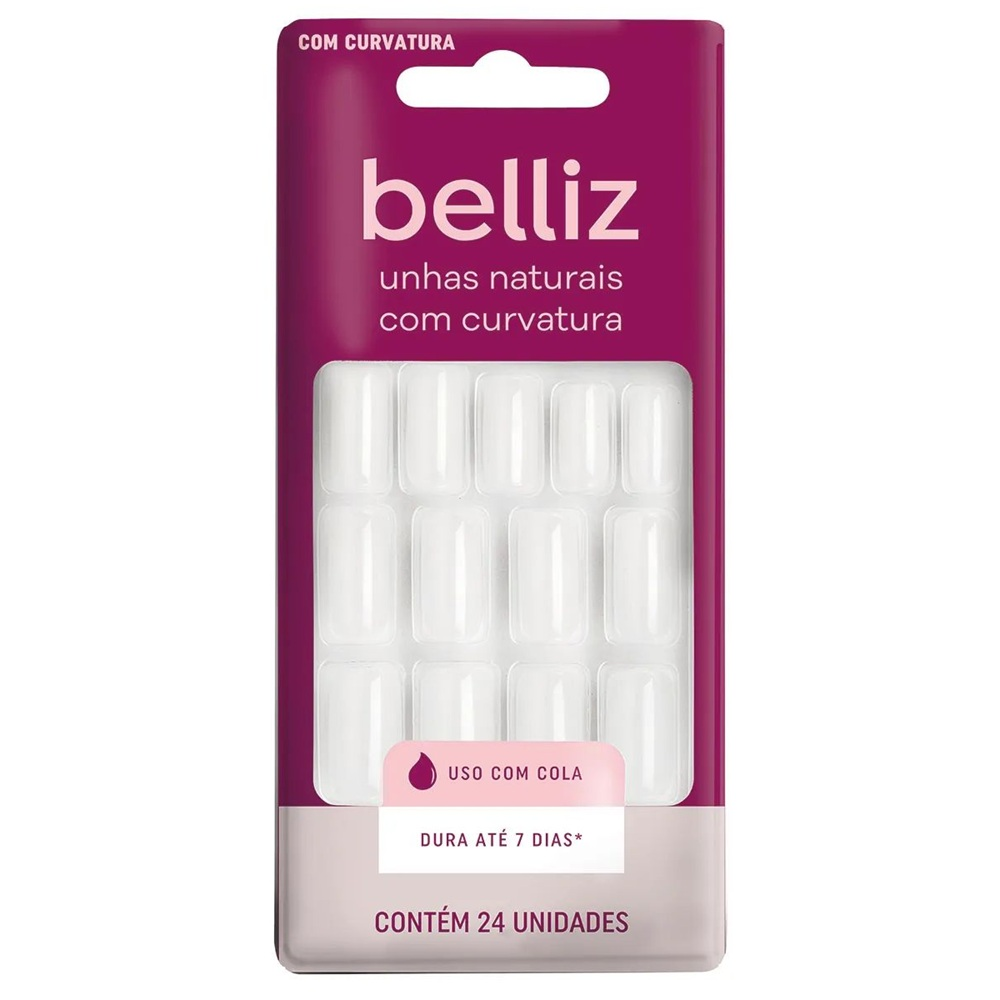 Unhas Postiças Belliz Com 24 Unidades Natural Com Curva Ref. 1202