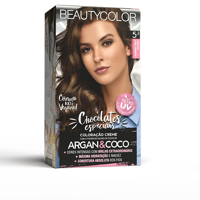 Coloração Creme Beauty Color Chocolates Especiais Castanho Claro Dourado 5.3