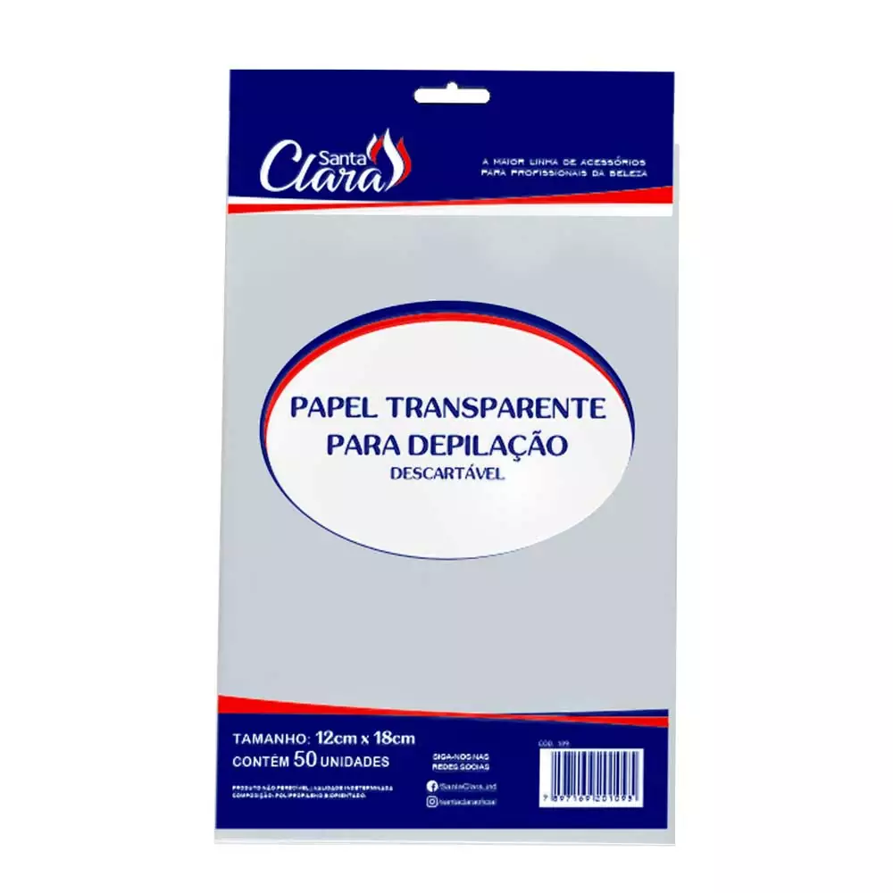 Papel Para Depilação Santa Clara Transparente 50 Unidades Ref. 109