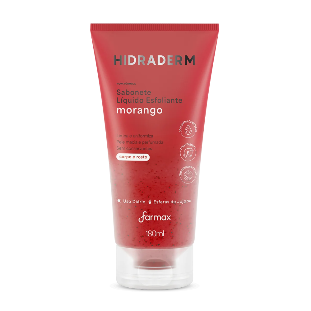 Sabonete Líquido Esfoliante Farmax Hidraderm Morango 180ml