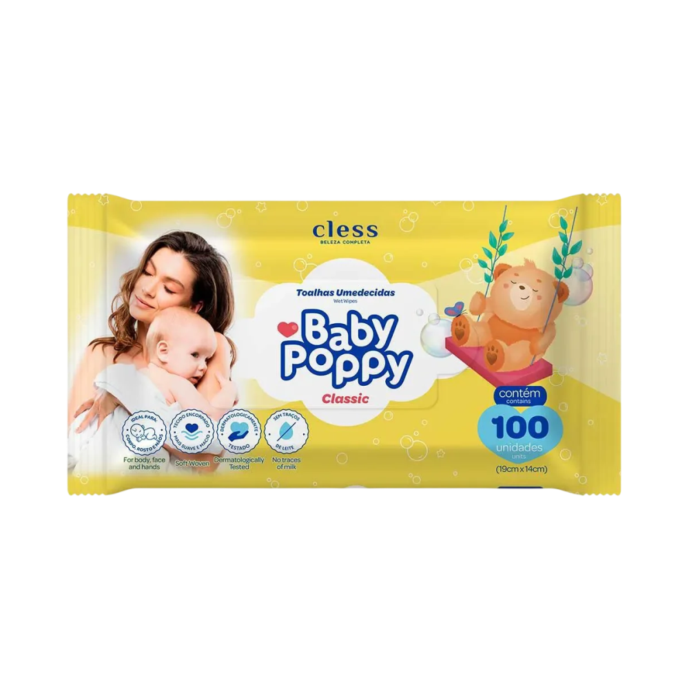 Toalhas Umedecidas Cless Baby Poppy Classic Com 100 Unidades